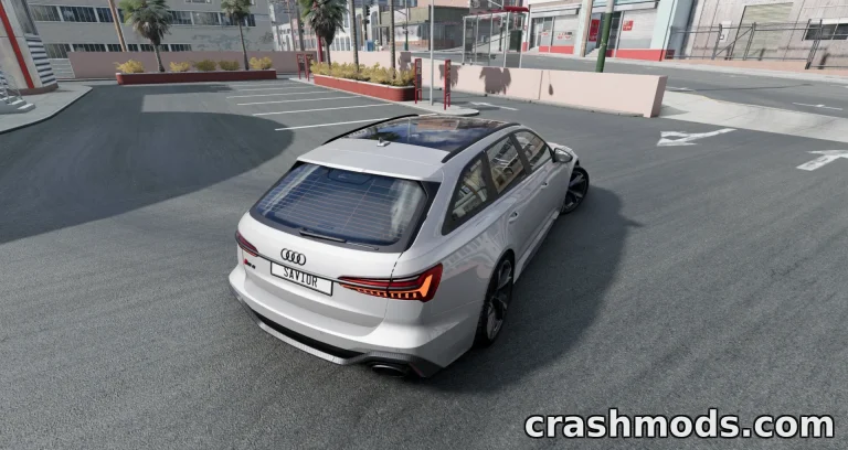 The 2025 Audi RS6 C8 is showcased in a realistic urban environment, highlighting its sleek design and dynamic stance.