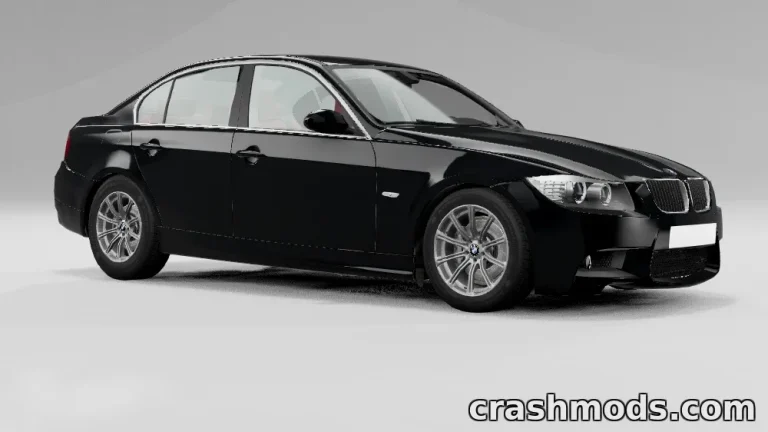 Black BMW E90 M3 showcased in BeamNG.drive, highlighting its sleek design and detailed modding features.