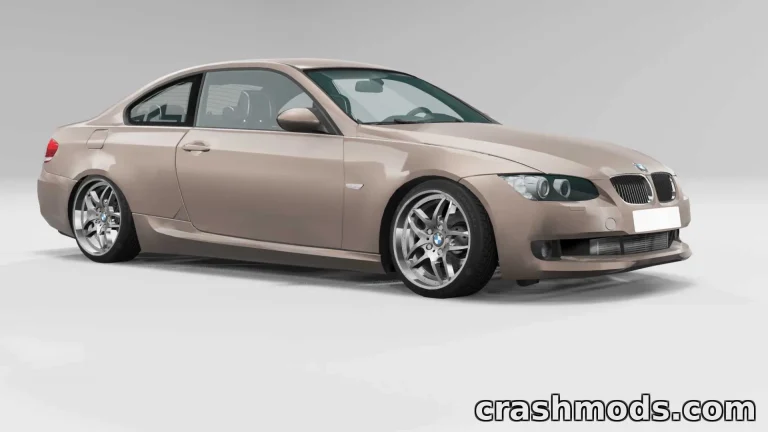 BMW 3 Series E92 mod for BeamNG.drive showcasing sleek design and detailed customization options.