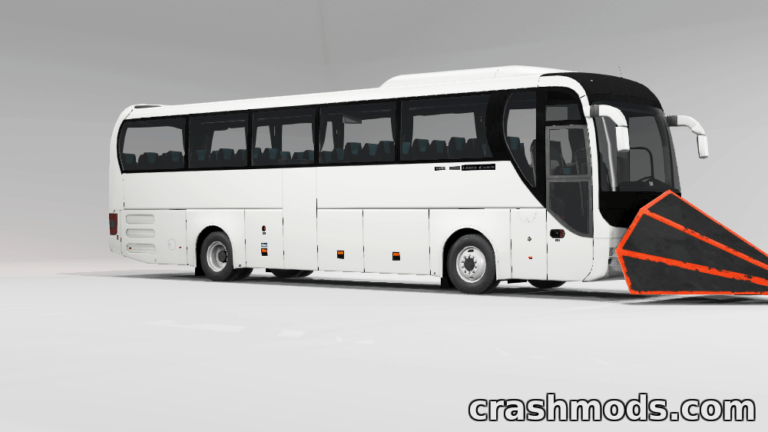 A MAN Lion's Coach bus model from the "Football Edition" mod for BeamNG.drive, showcasing detailed design and features.