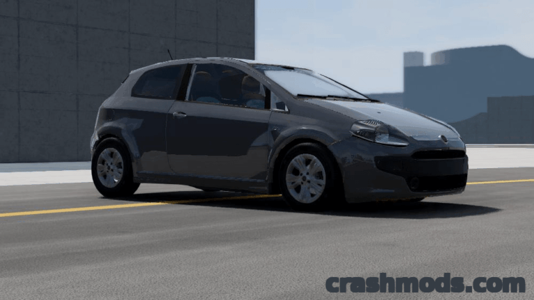 A sleek gray 2004-2017 Fiat Punto parked on a city street in BeamNG.drive, showcasing its detailed design.