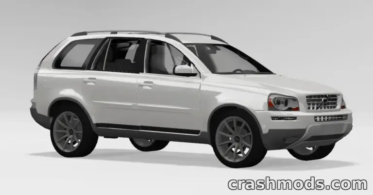 2009 Volvo XC90 mod for BeamNG.drive showcasing a detailed white SUV with stylish rims.