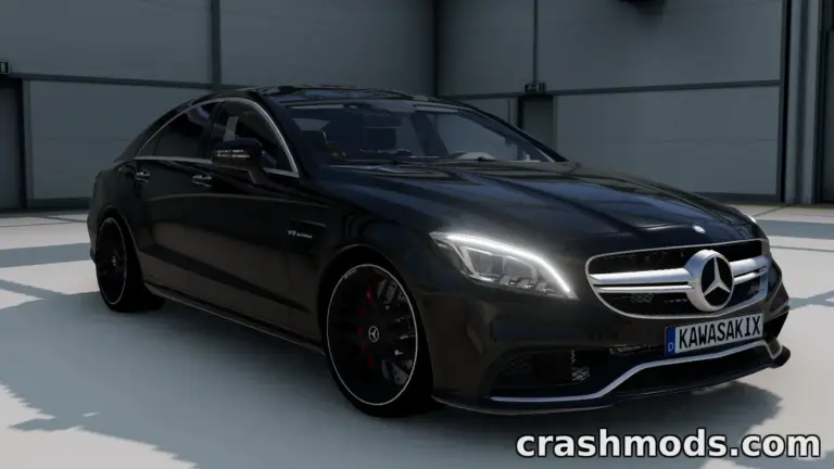 Sleek black Mercedes-Benz CLS Class mod showcased in BeamNG.drive, highlighting its detailed design and sporty features.