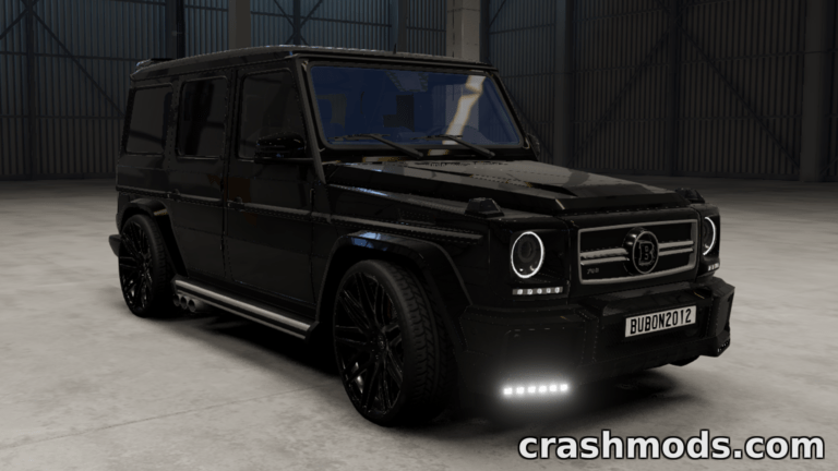 Black Mercedes-Benz G65 mod showcased in BeamNG.drive, featuring sleek design and detailed customization.