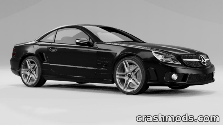 Black Mercedes-Benz SL (R230) showcased in a sleek, detailed 3D render for BeamNG.drive modding.