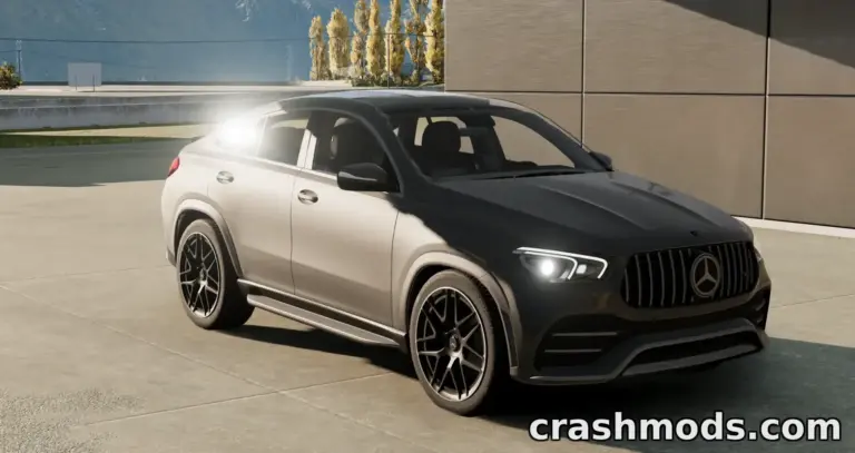 The sleek Mercedes GLE mod for BeamNG.drive showcases a modern SUV parked in a sunlit environment.
