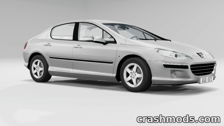 Peugeot 407 mod for BeamNG.drive showcases a sleek silver sedan with detailed design and realistic features.