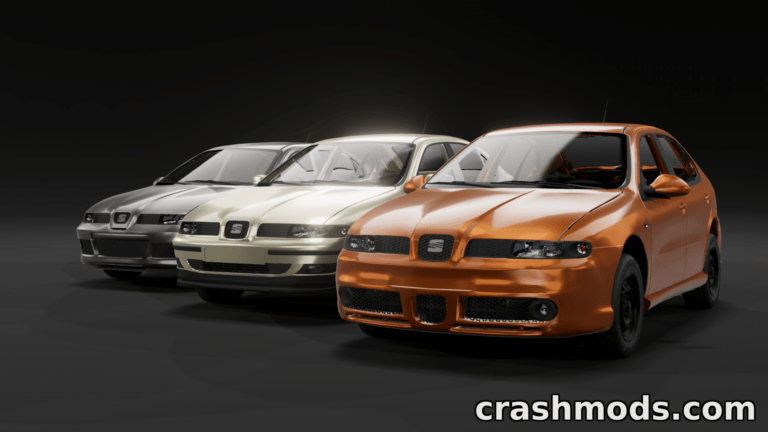 Three Seat Leon MK1 cars in different colors showcase the mod "Loudest TDI Sound" for BeamNG.drive.