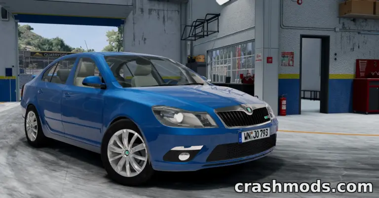 Skoda Octavia (1Z) mod showcased in a garage setting, highlighting its sleek design and detailed interior.