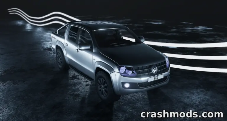 Volkswagen Amarok mod for BeamNG.drive showcases a sleek pickup truck with dynamic lighting effects.