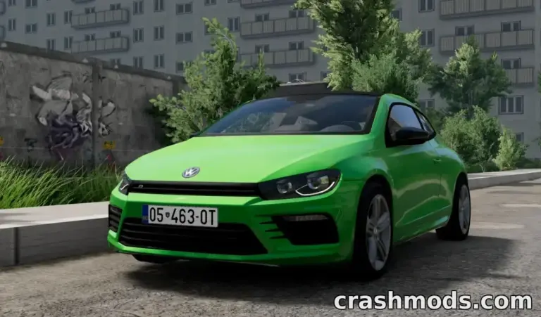 Bright green Volkswagen Scirocco parked on a street, showcasing its sleek design in a vibrant urban setting.