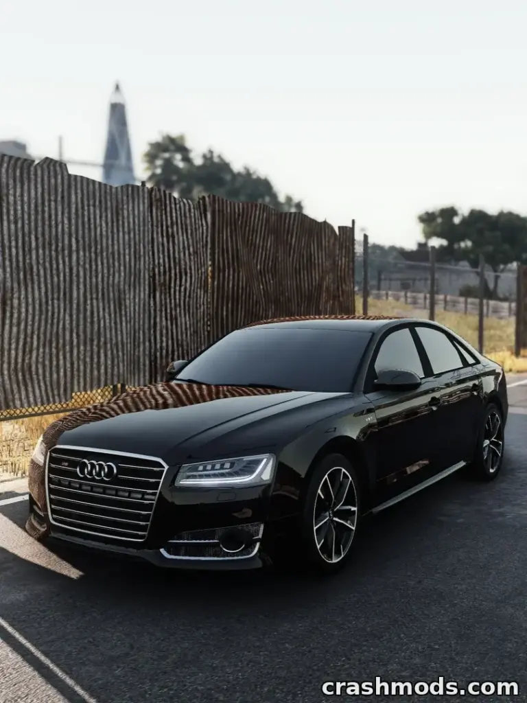 Audi S8 D4 parked on a street, showcasing its sleek design and glossy black finish in BeamNG.drive mod.