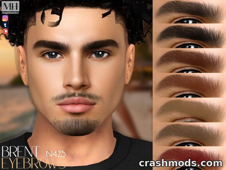 Realistic eyebrow options showcased for male Sims in "Brent Eyebrows N425" mod for The Sims 4.
