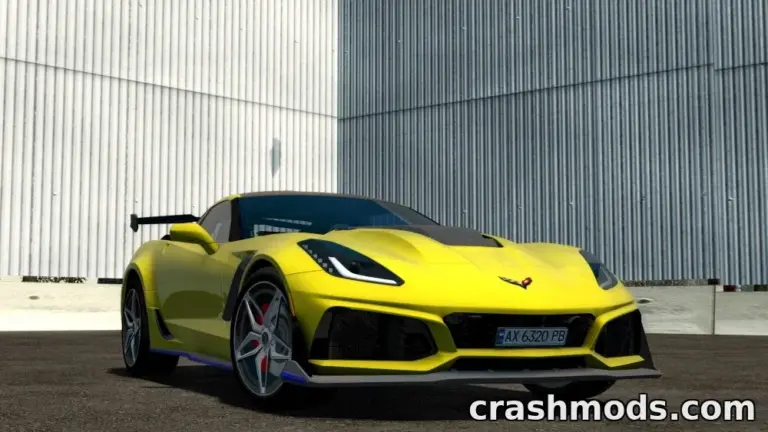 Yellow Chevrolet Corvette ZR1 2019 parked in front of a textured wall, showcasing its sleek design and sporty features.