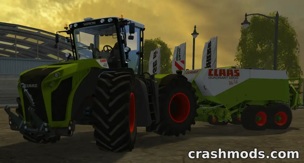 Claas Quadrant 2200RC mod for Farming Simulator 15 showcases a detailed tractor and baler in a realistic farm setting.