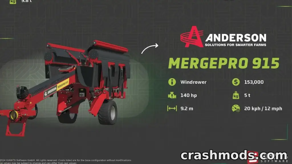 Anderson Merge Pro 915 windrower in FS25