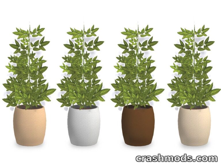 Four potted plants in varying colors enhance the dining experience in The Sims 4 mod "Dining Table Plant."
