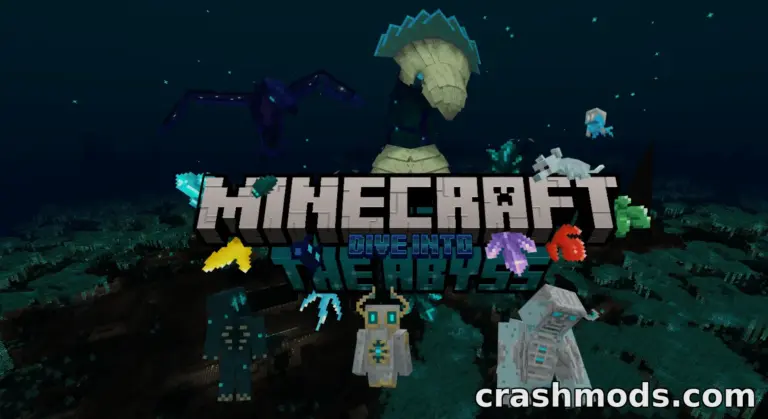 Minecraft mod "Dive Into the Abyss" showcases vibrant underwater creatures and a mysterious abyssal landscape.