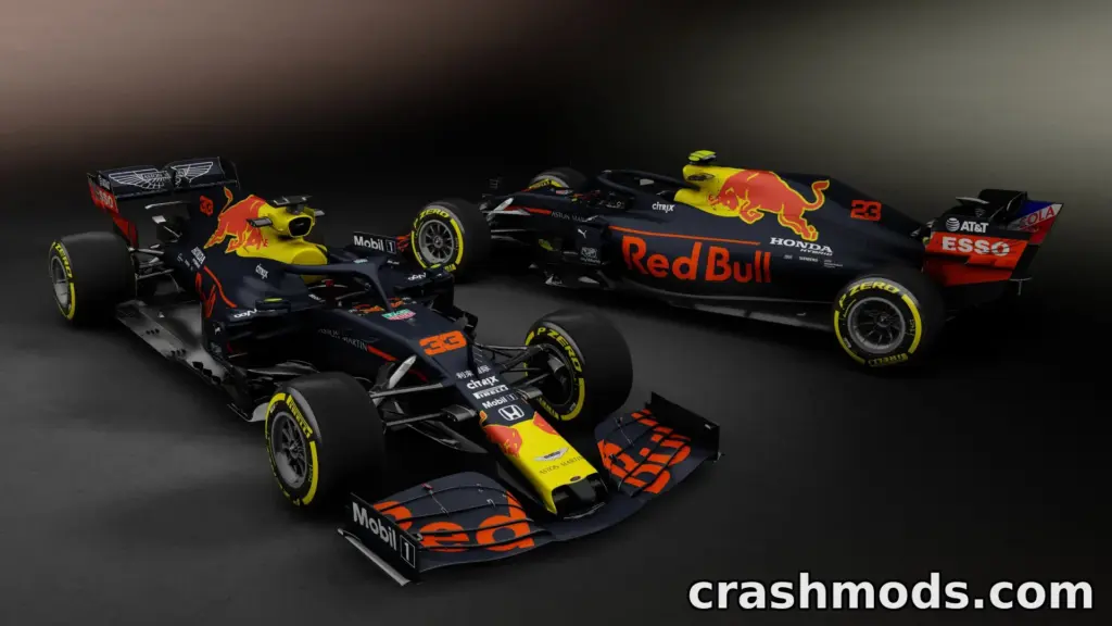 Red Bull Racing Formula Hybrid 2020 mod for Assetto Corsa showcases sleek design and vibrant team colors.
