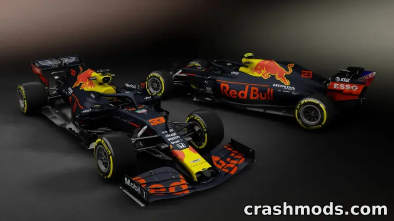 Red Bull Racing Formula Hybrid 2020 mod for Assetto Corsa showcases sleek design and vibrant team colors.