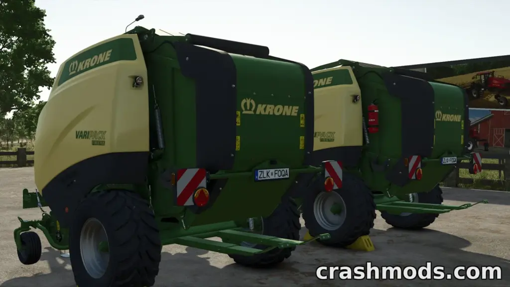 Two Krone balers from the "Krone Baler Pack" mod for Farming Simulator 25, showcasing their detailed design and features.
