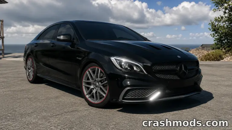 Black Mercedes-Benz CLS Class C218 Restyling 0.39 parked on a scenic overlook in BeamNG.drive.
