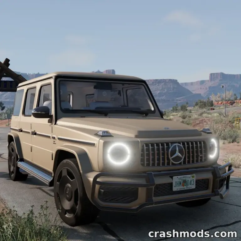 Mercedes-Benz G-Class 2027 mod for BeamNG.drive showcases a detailed off-road vehicle in a scenic landscape.