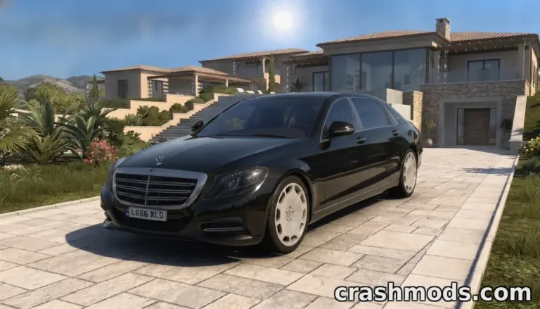 Black Mercedes-Benz Maybach S 400D parked in front of a luxurious villa, showcasing sleek design and elegance.