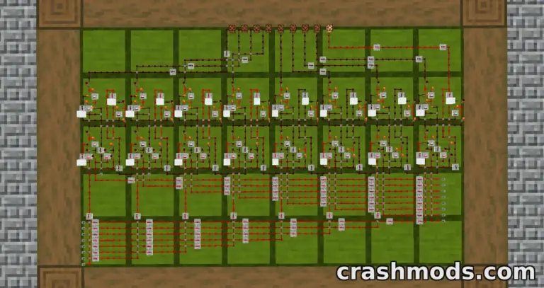 Detailed layout of the "Mini Redstone" mod for Minecraft, showcasing intricate redstone circuitry and mechanisms.