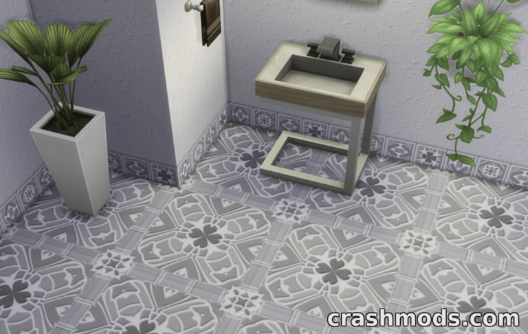 Stylish bathroom featuring the "Silver Marble floor4" mod with intricate tile patterns and modern sink design.