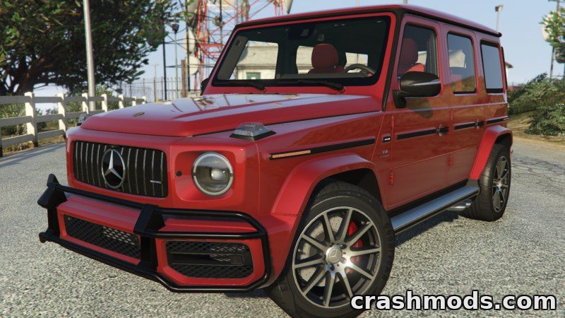 2022 Mercedes-AMG G63 mod for GTA 5 showcases a detailed red SUV with realistic working dials.