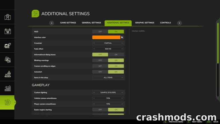 Additional Game Settings – Extra Options Menu Farming Simulator 25 mod screenshot