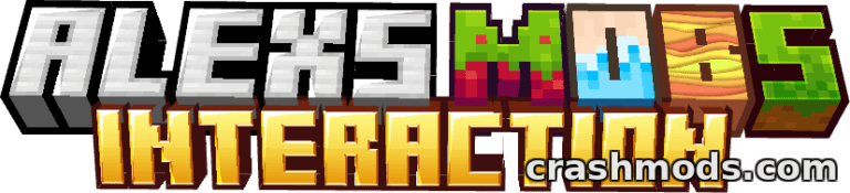 Colorful logo for "Alex's Mobs Interaction," showcasing various Minecraft mobs and their interactions.