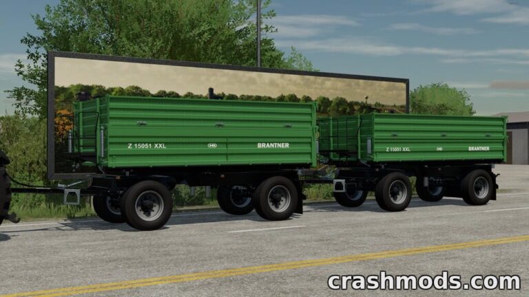 Brantner Z 15051/2 XXL tandem tipper trailers showcase vibrant green design, ready for Farming Simulator 22.