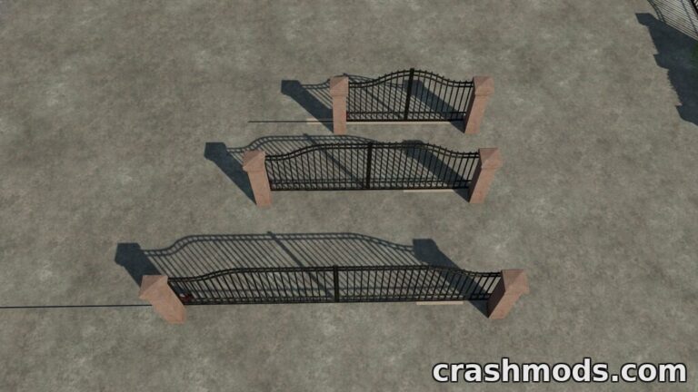 Detailed brick fence with sliding gates, designed for placement in Farming Simulator 22, showcasing realistic textures.