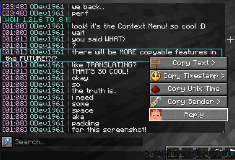 Chat Patches – Client-Side Chat Overhaul With Timestamps and History Minecraft mod screenshot
