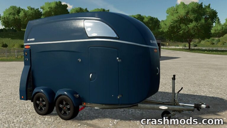 A sleek blue chicken transport trailer designed for Farming Simulator 22, showcasing its modern features and compact design.
