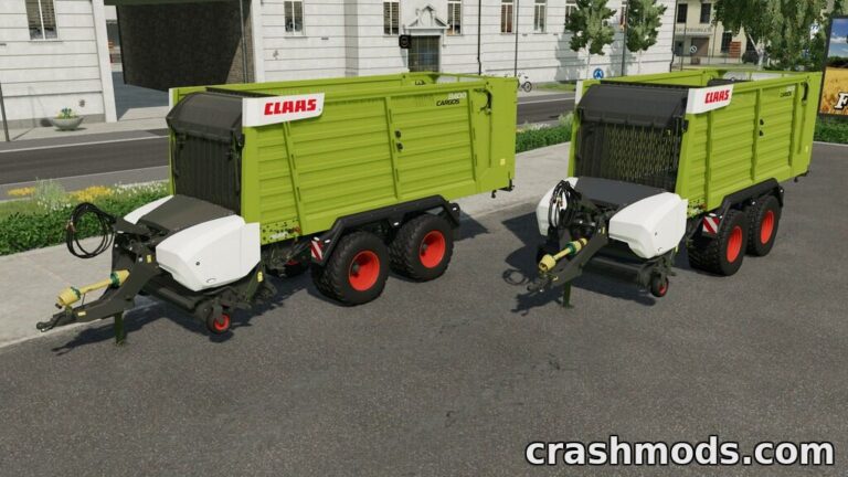 Two Claas Cargos 8400 forage wagons parked side by side, showcasing detailed design for Farming Simulator 22.