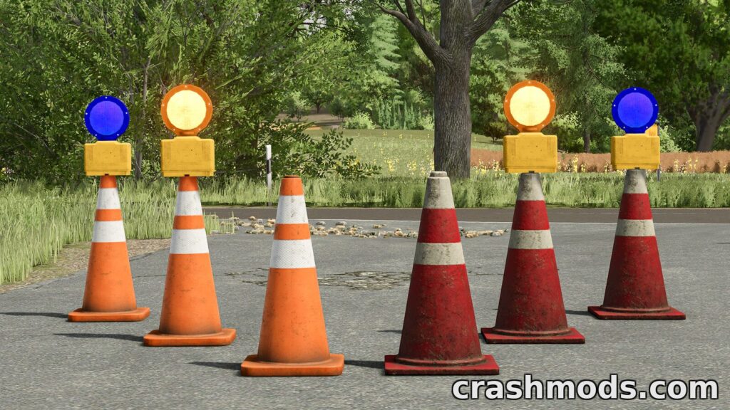 Cone – Portable Traffic Cone with Strobe Light Farming Simulator 25 mod screenshot