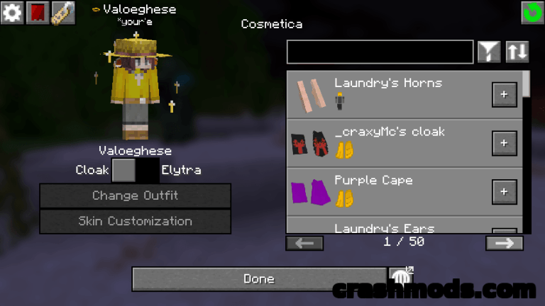 Cosmetica – Free Custom Capes Elytras and Player Accessories Minecraft mod screenshot