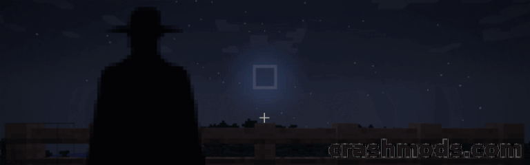 A silhouetted figure stands on a balcony at night, gazing at a glowing square in the moonlit sky in Minecraft.