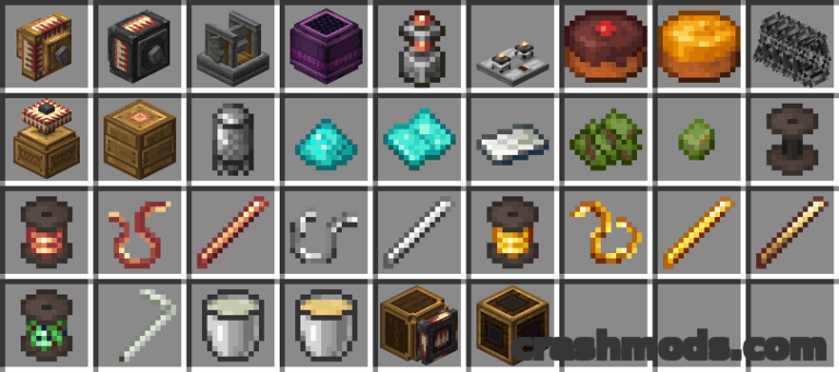 Showcasing various crafting items and components from the "Create Crafts & Additions" mod for Minecraft.