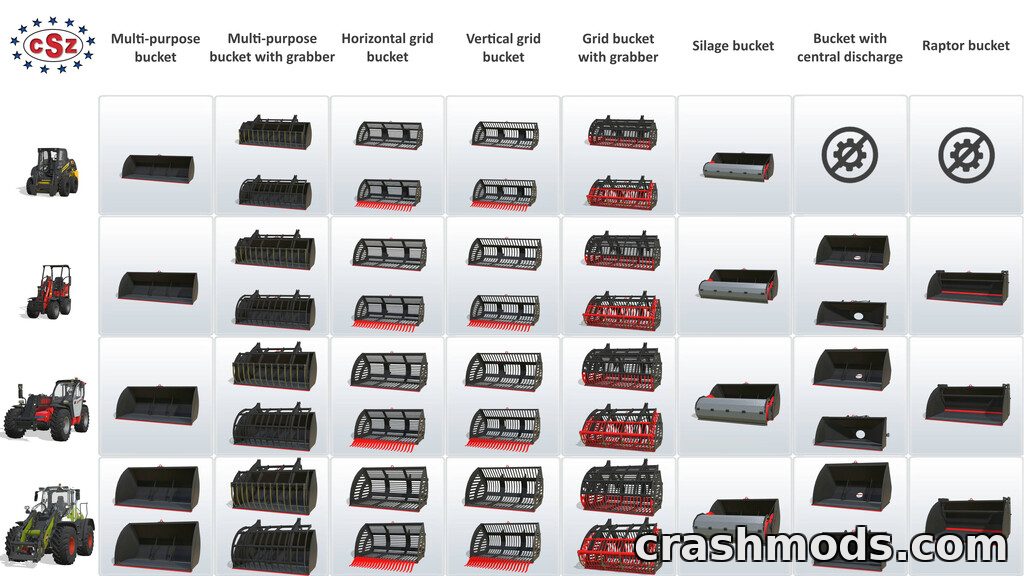 CSZ Pack – Buckets, Forks and Loader Attachments – screenshot 3