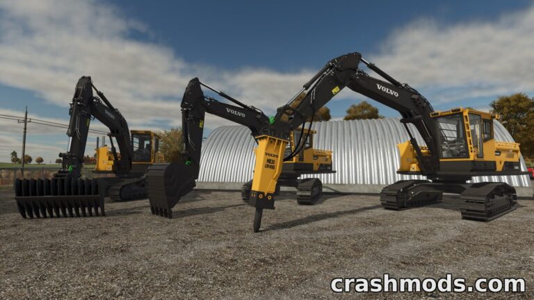 Excavator Tool Pack – Rake, Breaker and HD Bucket Farming Simulator 25 mod screenshot