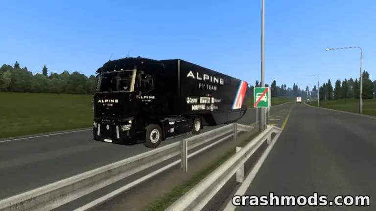 F1 Alpine Skin – Renault T and Aerodynamic Trailer Team Livery Euro Truck Simulator 2 mod screenshot