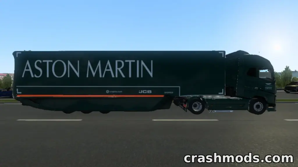 F1 Aston Martin Skin – Team Transporter Livery for Volvo FH and Trailer Euro Truck Simulator 2 mod screenshot