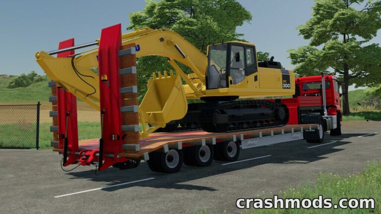Fliegl SDS350J – Three-Axle Low Loader for Harvesters Farming Simulator 22 mod screenshot