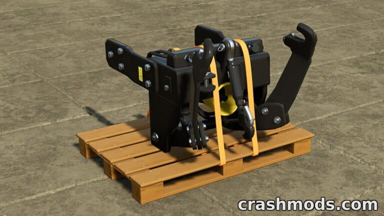 Front hydraulic lift mod for Farming Simulator 22, showcasing a detailed lift mechanism on a wooden pallet.