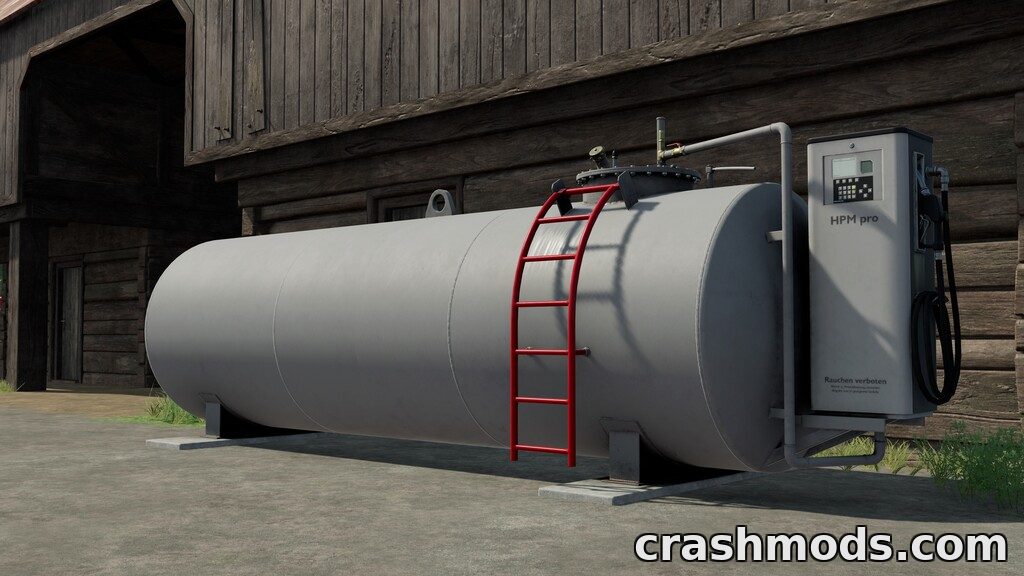 A large, placeable diesel tank with a red ladder and pump, designed for Farming Simulator 22.