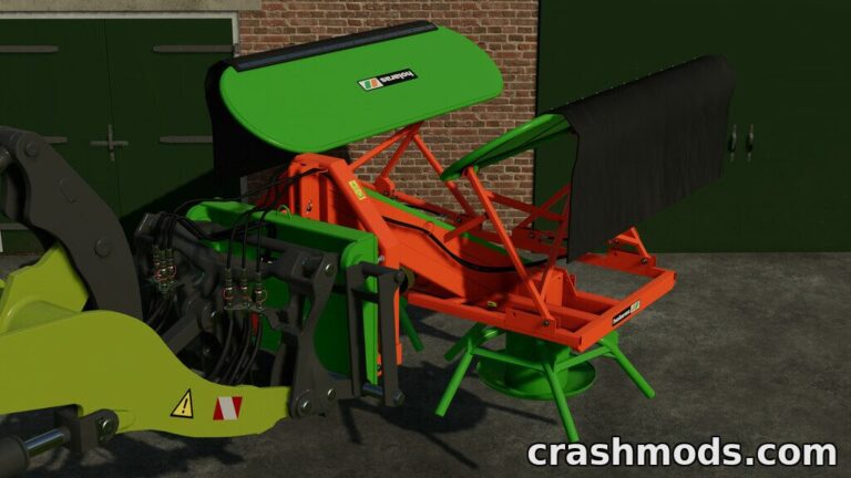Detailed view of the Holaras Jumbo silage distributor, showcasing its vibrant green and orange design in Farming Simulator 22.